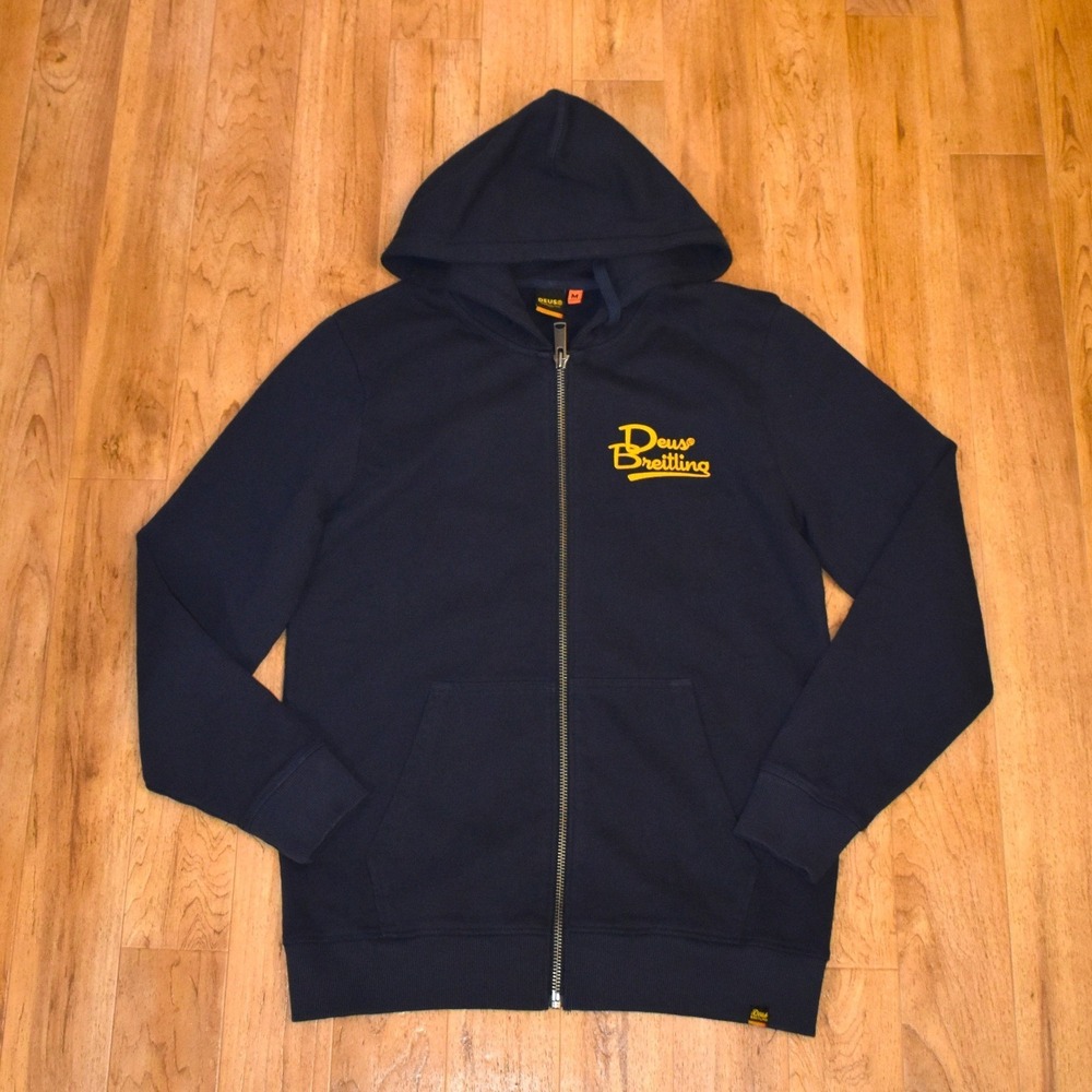 Deus Ex Machina Breitling Hoodie‎ Mens Medium Navy Blue Zip Up Graphic
